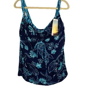 NWT Beach House Women’s 22W Navy & Teal Floral Swim Tankini Top Resort Beach